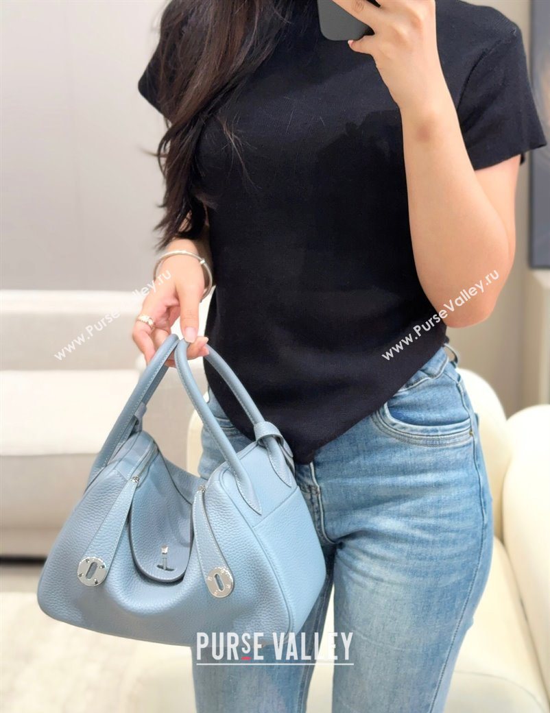 Hermes Lindy Bag 26cm in Clemence Leather Linen Blue/Silver 2025 (Half Handmade) (FLB-251125039)