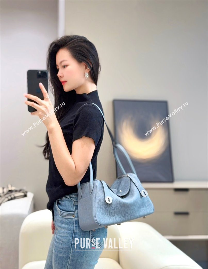 Hermes Lindy Bag 26cm in Clemence Leather Linen Blue/Silver 2025 (Half Handmade) (FLB-251125039)