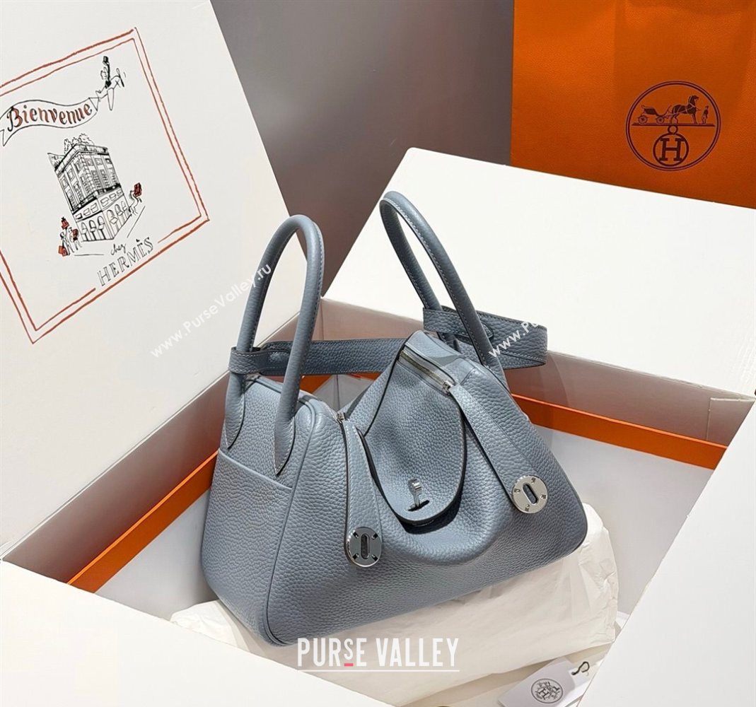 Hermes Lindy Bag 26cm in Clemence Leather Linen Blue/Silver 2025 (Half Handmade) (FLB-251125039)
