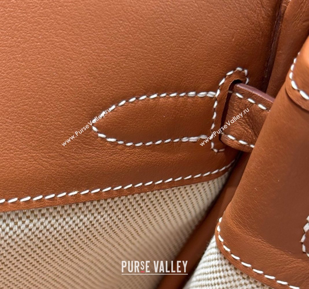 Hermes Mini Shoulder Birkin Bag 29cm in Canvas and Calfskin Leather Mocha Brown 1 2025 (Half Handmade) (FLB-251125031)