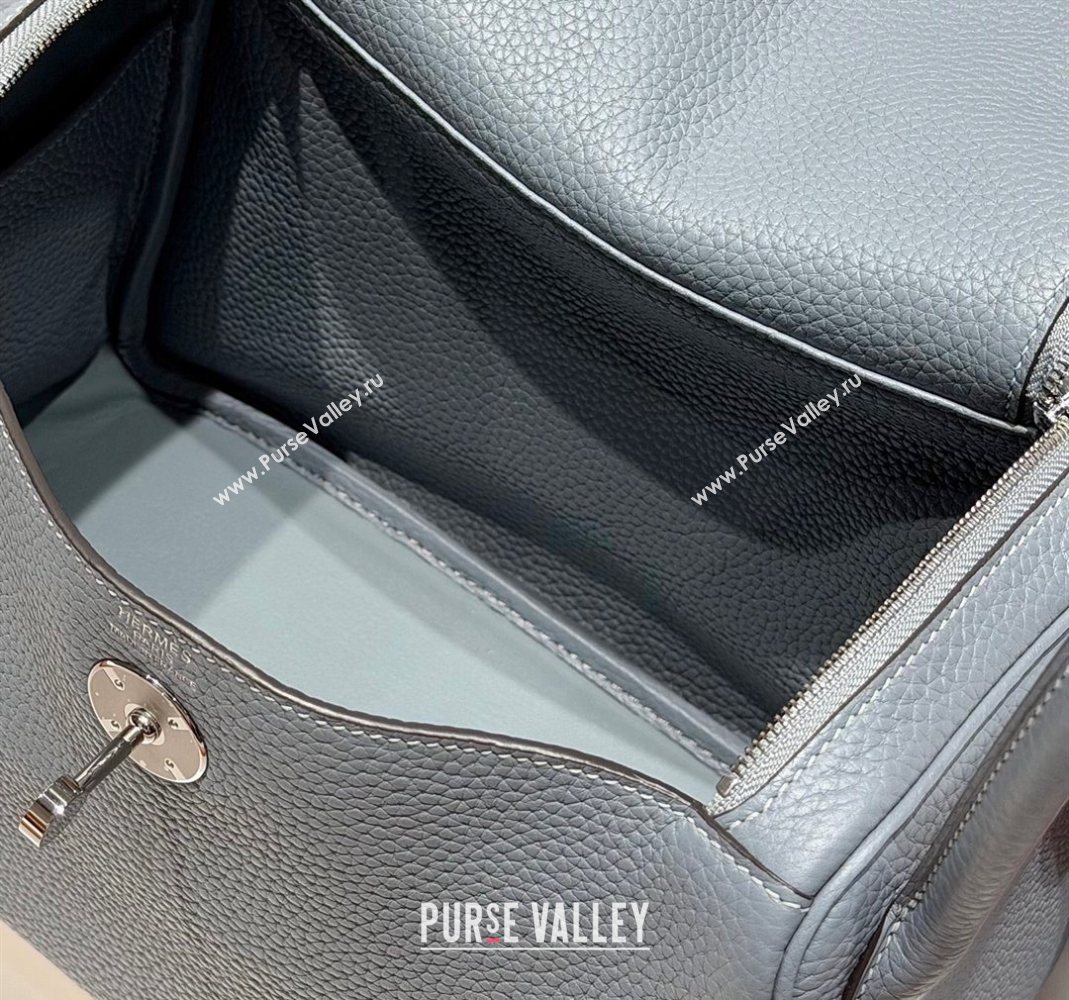Hermes Lindy Bag 26cm in Clemence Leather Linen Blue/Silver 2025 (Half Handmade) (FLB-251125039)