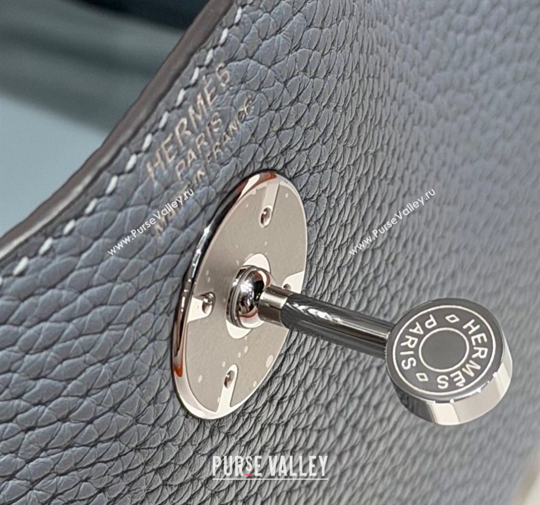 Hermes Lindy Bag 26cm in Clemence Leather Linen Blue/Silver 2025 (Half Handmade) (FLB-251125039)