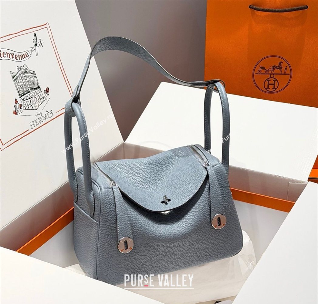 Hermes Lindy Bag 26cm in Clemence Leather Linen Blue/Silver 2025 (Half Handmade) (FLB-251125039)