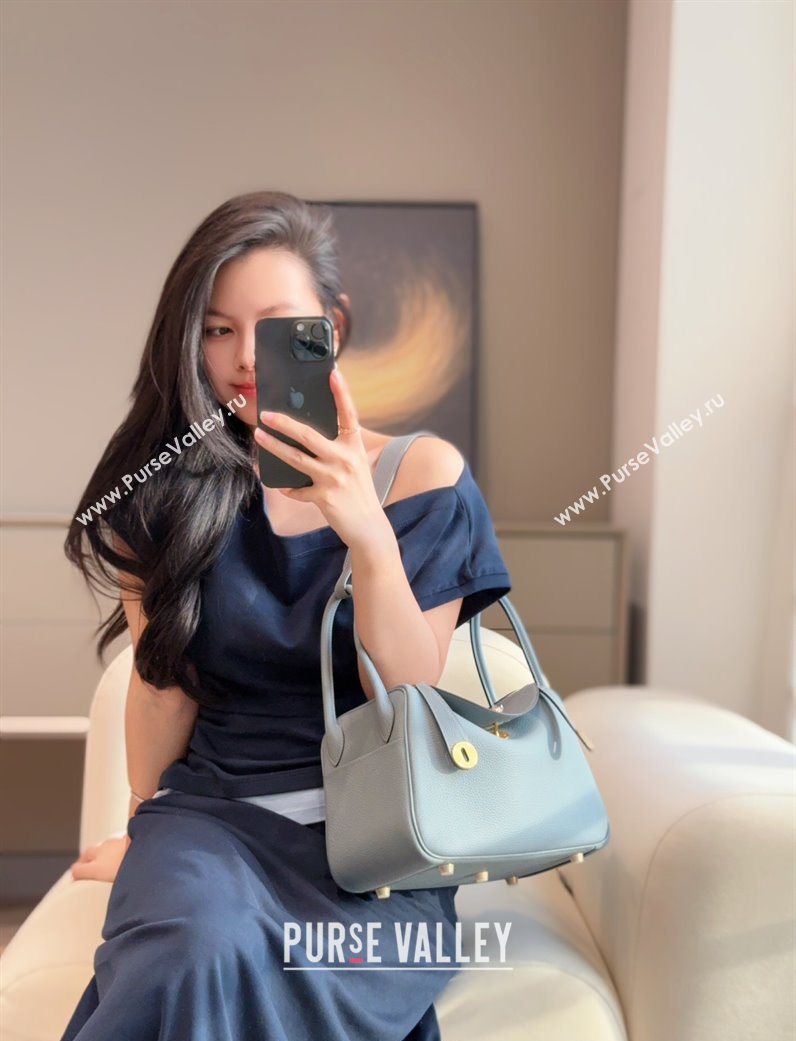 Hermes Lindy Bag 26cm in Clemence Leather Linen Blue/Gold 2025 (Half Handmade) (FLB-251125040)