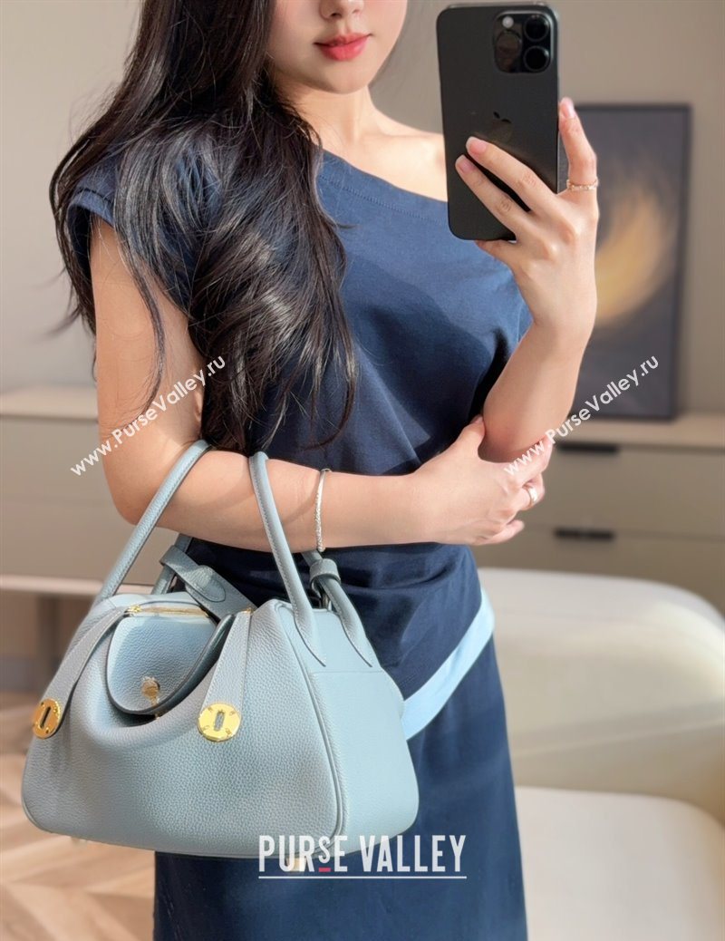 Hermes Lindy Bag 26cm in Clemence Leather Linen Blue/Gold 2025 (Half Handmade) (FLB-251125040)