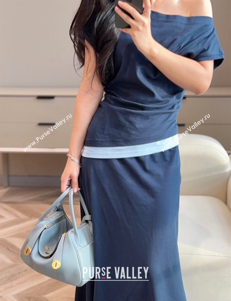 Hermes Lindy Bag 26cm in Clemence Leather Linen Blue/Gold 2025 (Half Handmade) (FLB-251125040)