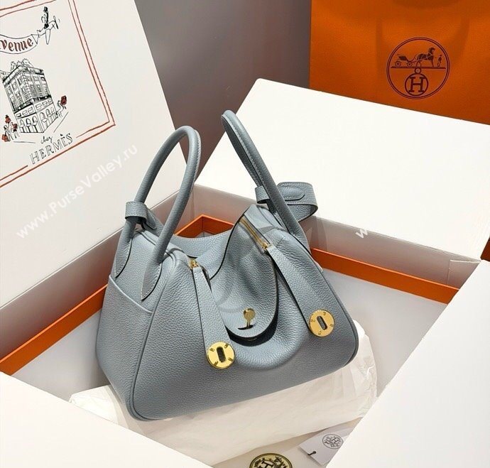 Hermes Lindy Bag 26cm in Clemence Leather Linen Blue/Gold 2025 (Half Handmade) (FLB-251125040)
