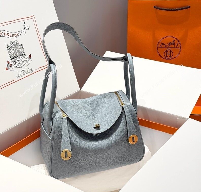 Hermes Lindy Bag 26cm in Clemence Leather Linen Blue/Gold 2025 (Half Handmade) (FLB-251125040)