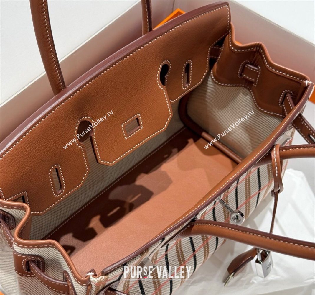 Hermes Mini Shoulder Birkin Bag 29cm in Canvas and Calfskin Leather Mocha Brown 1 2025 (Half Handmade) (FLB-251125031)