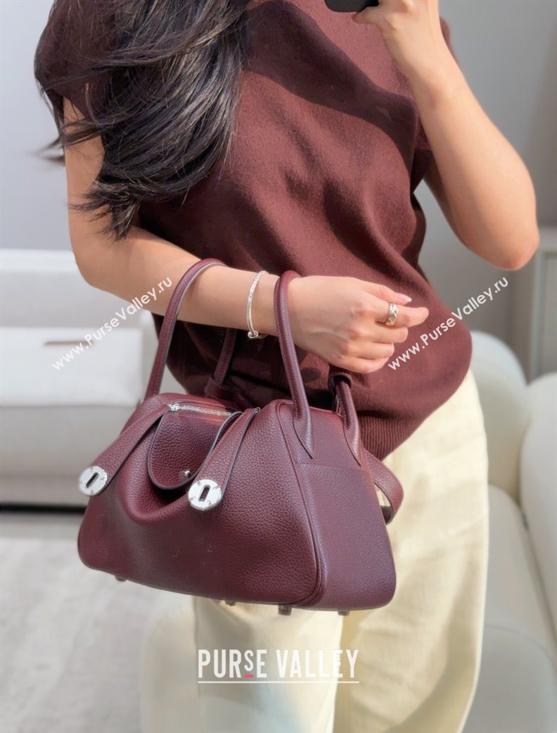 Hermes Lindy Bag 26cm in Clemence Leather Saddle Red/Silver 2025 (Half Handmade) (FLB-251125041)