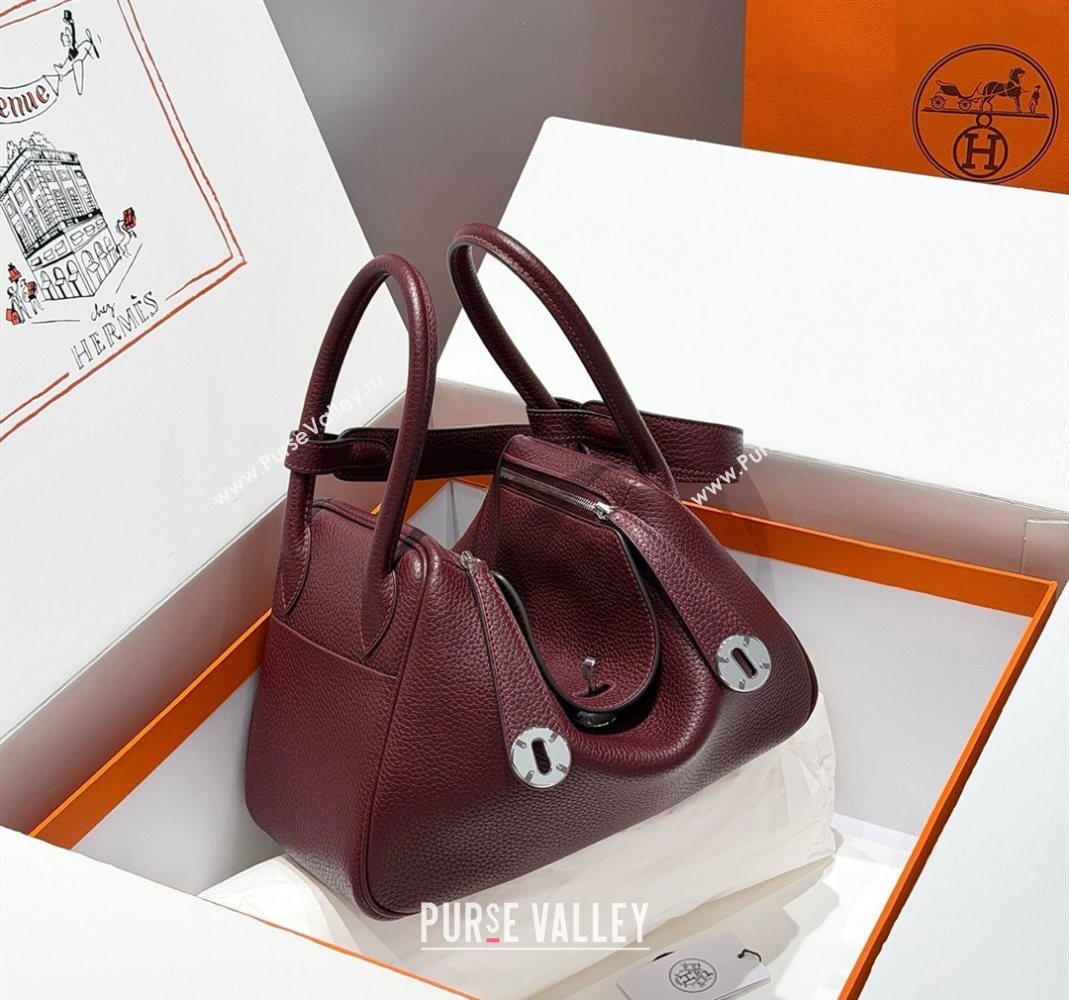 Hermes Lindy Bag 26cm in Clemence Leather Saddle Red/Silver 2025 (Half Handmade) (FLB-251125041)