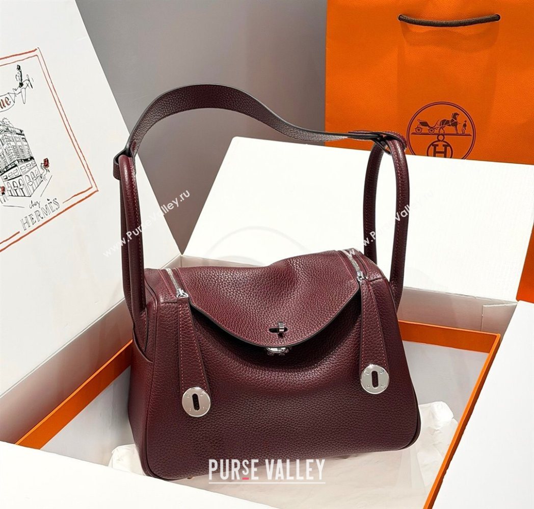 Hermes Lindy Bag 26cm in Clemence Leather Saddle Red/Silver 2025 (Half Handmade) (FLB-251125041)