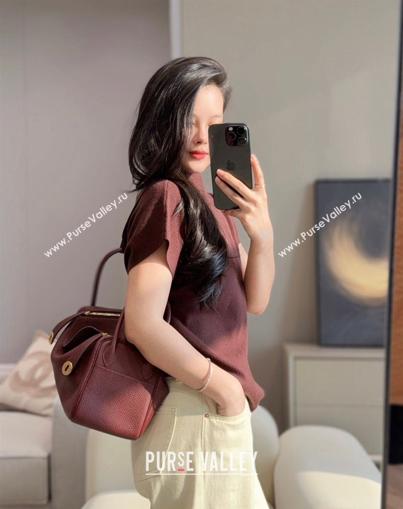 Hermes Lindy Bag 26cm in Clemence Leather Saddle Red/Gold 2025 (Half Handmade) (FLB-251125042)