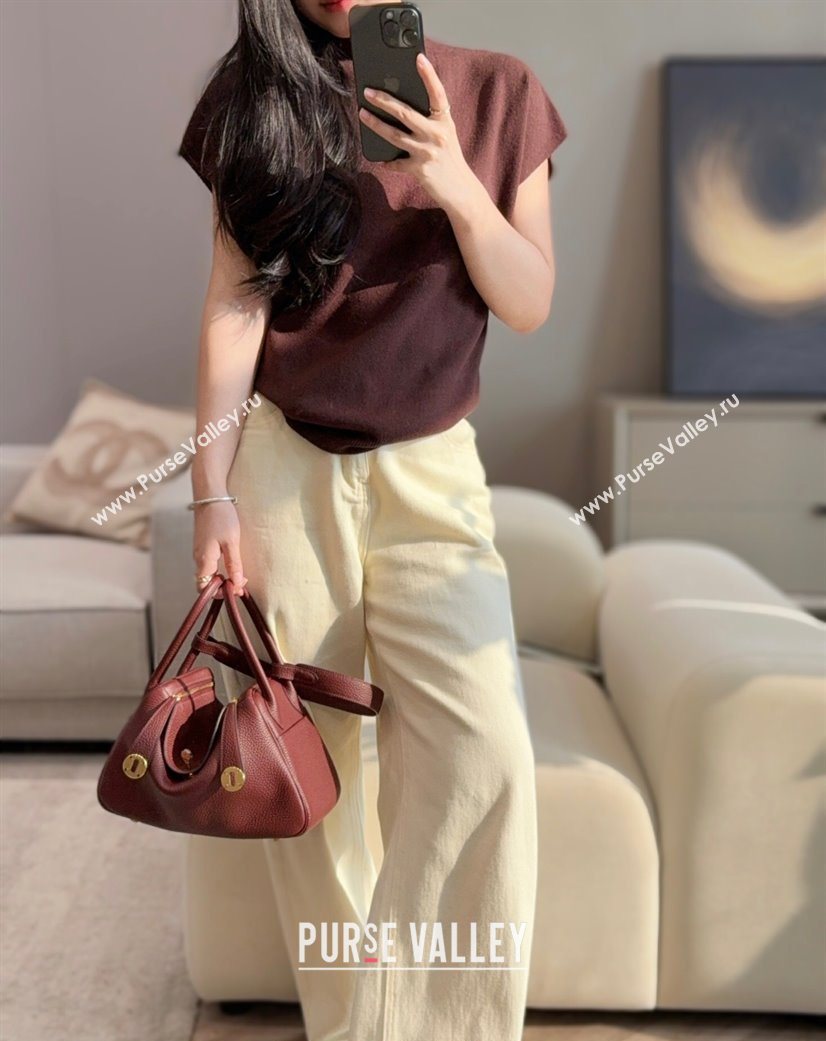 Hermes Lindy Bag 26cm in Clemence Leather Saddle Red/Gold 2025 (Half Handmade) (FLB-251125042)