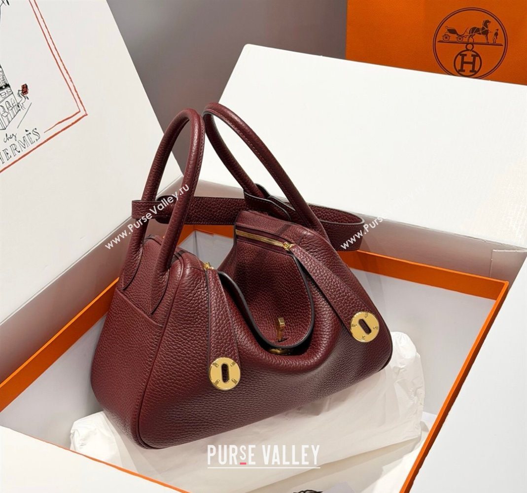 Hermes Lindy Bag 26cm in Clemence Leather Saddle Red/Gold 2025 (Half Handmade) (FLB-251125042)