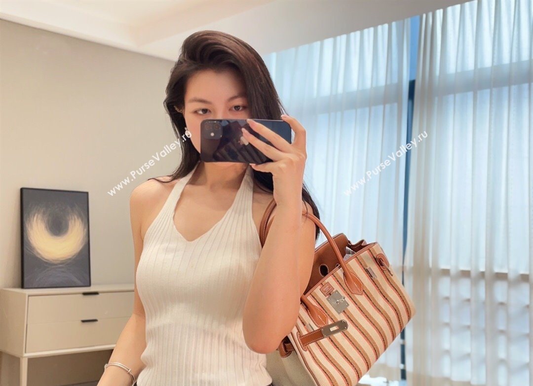 Hermes Mini Shoulder Birkin Bag 29cm in Canvas and Calfskin Leather Mocha Brown 2 2025 (Half Handmade) (FLB-251125032)