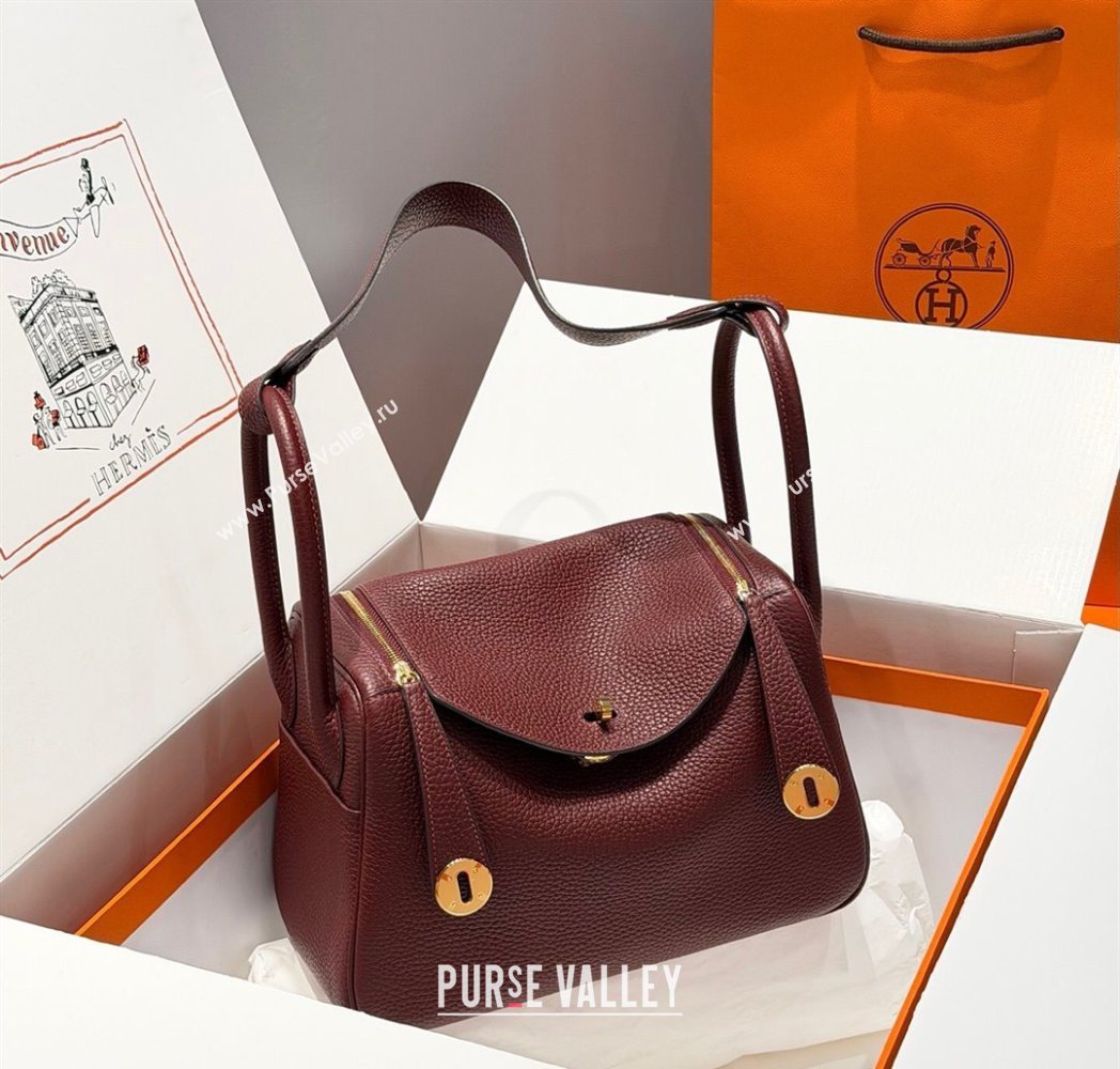 Hermes Lindy Bag 26cm in Clemence Leather Saddle Red/Gold 2025 (Half Handmade) (FLB-251125042)