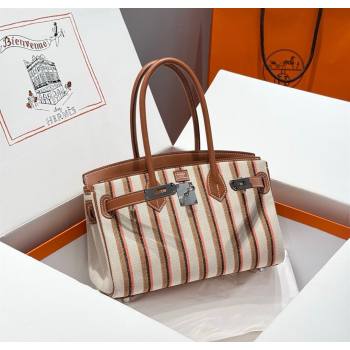 Hermes Mini Shoulder Birkin Bag 29cm in Canvas and Calfskin Leather Mocha Brown 2 2025 (Half Handmade) (FLB-251125032)