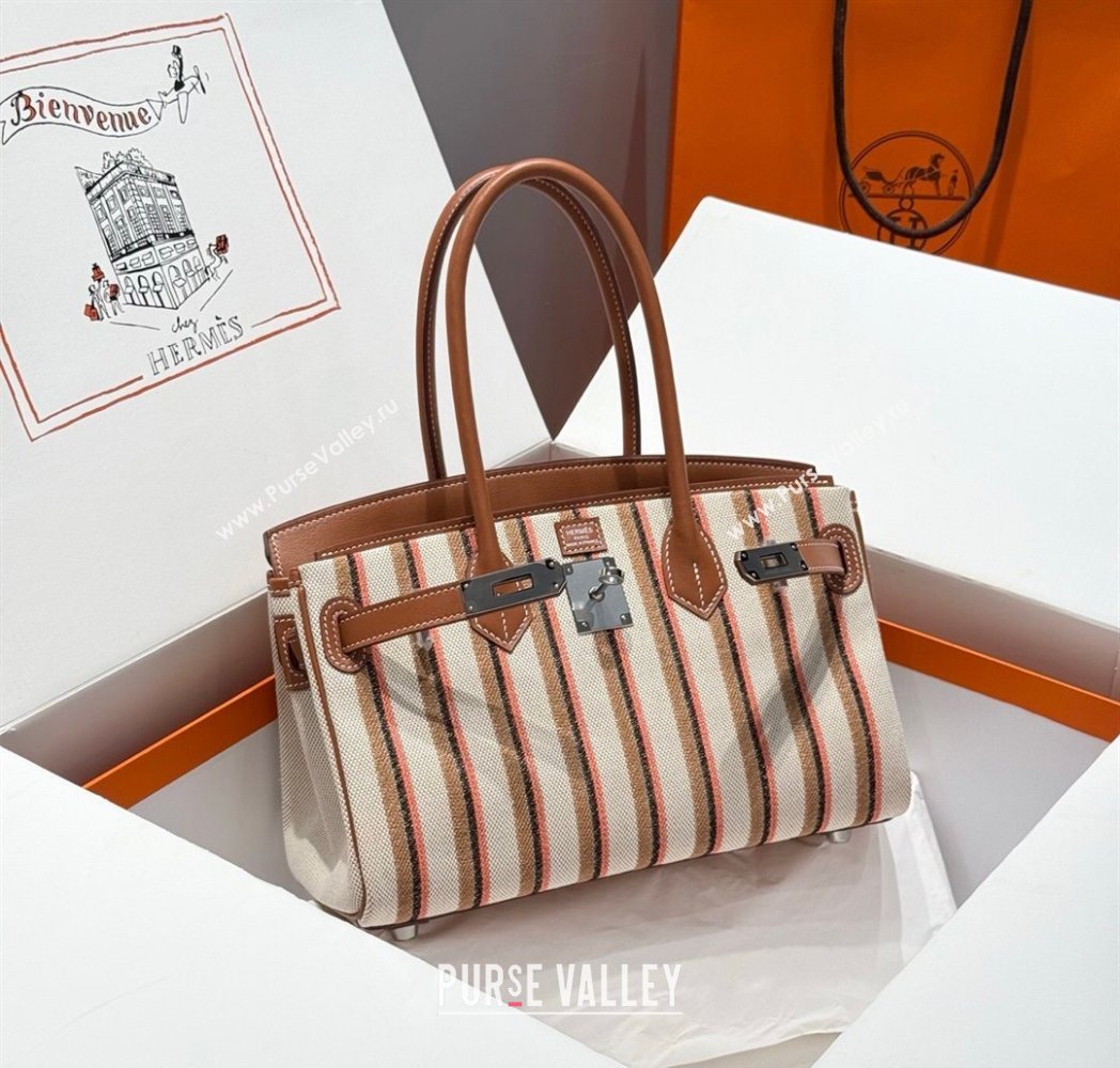Hermes Mini Shoulder Birkin Bag 29cm in Canvas and Calfskin Leather Mocha Brown 2 2025 (Half Handmade) (FLB-251125032)