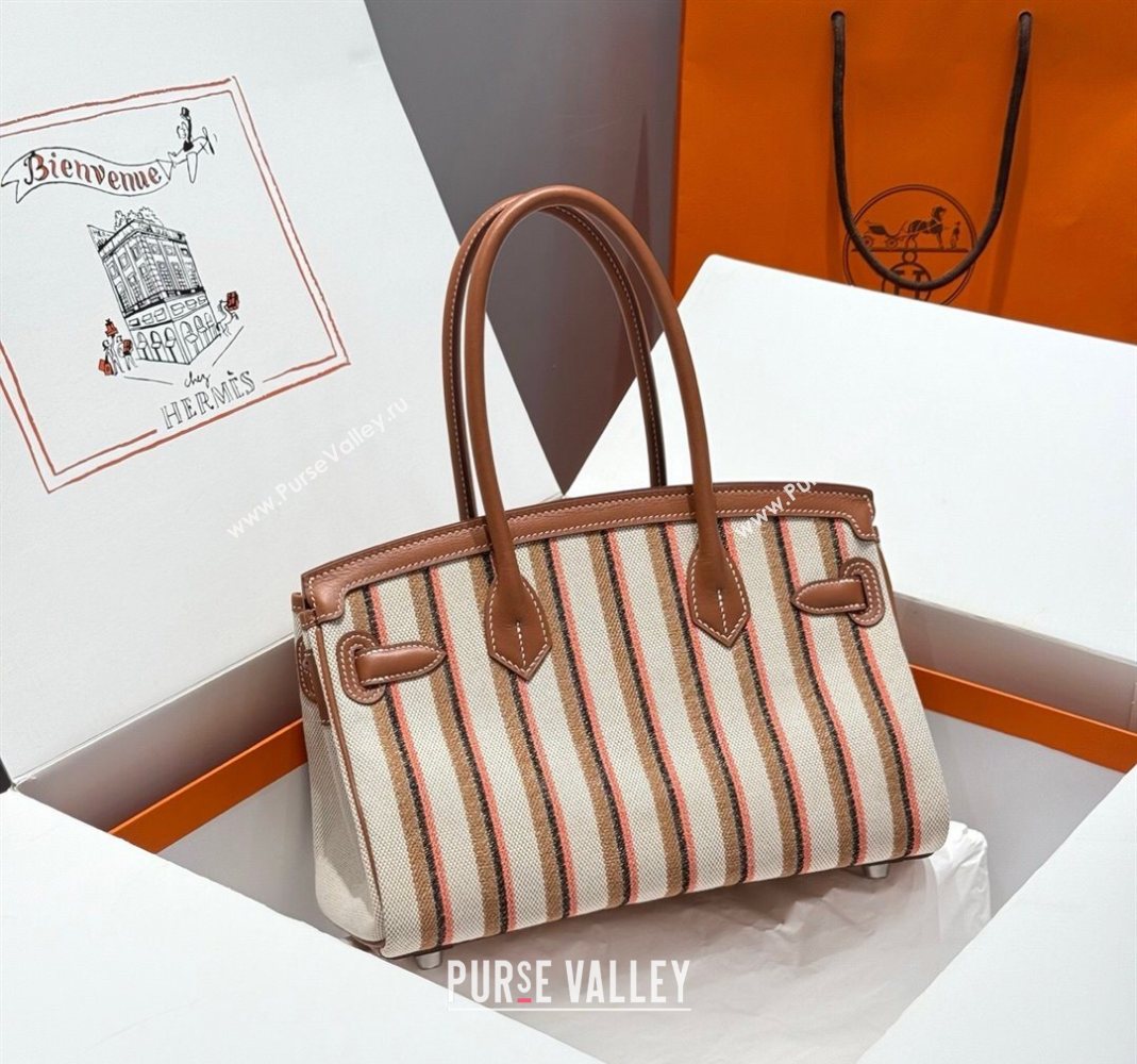 Hermes Mini Shoulder Birkin Bag 29cm in Canvas and Calfskin Leather Mocha Brown 2 2025 (Half Handmade) (FLB-251125032)