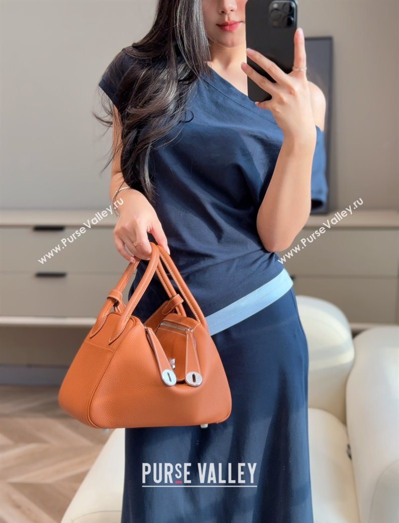 Hermes Lindy Bag 26cm in Clemence Leather Brown/Silver 2025 (Half Handmade) (FLB-251125045)