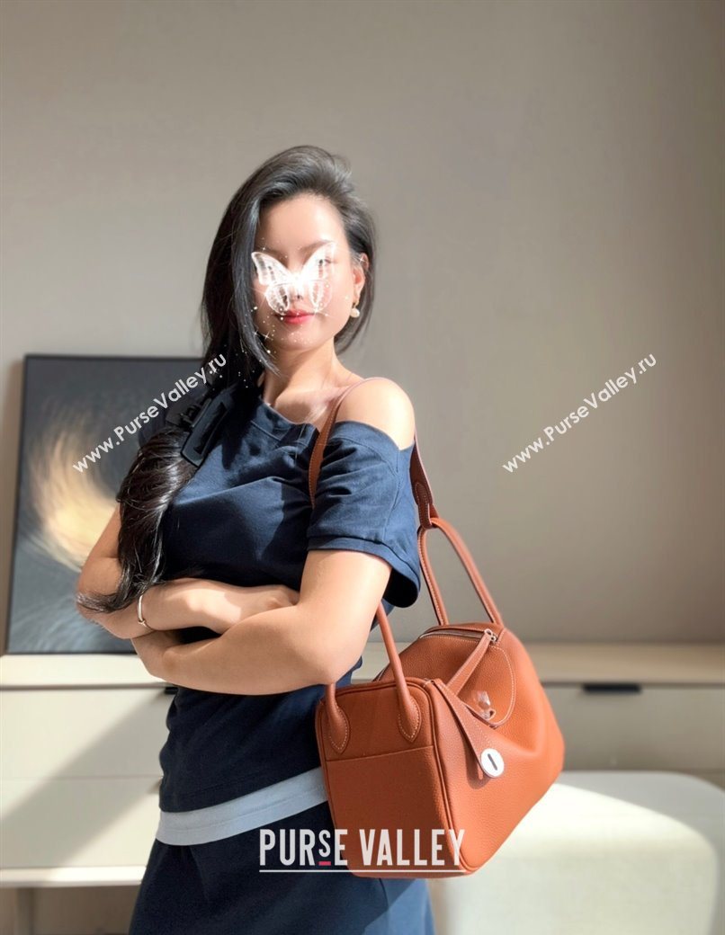 Hermes Lindy Bag 26cm in Clemence Leather Brown/Silver 2025 (Half Handmade) (FLB-251125045)