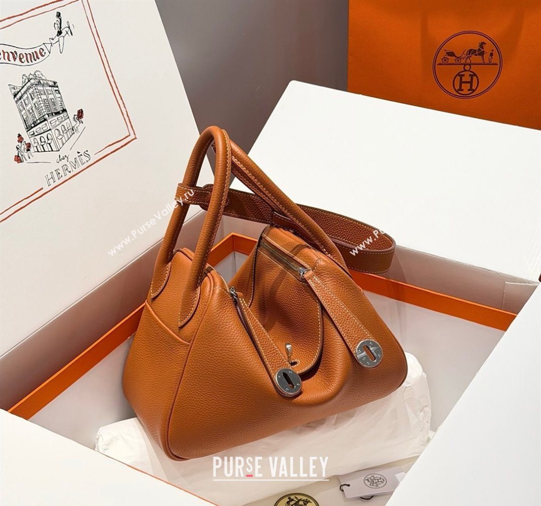 Hermes Lindy Bag 26cm in Clemence Leather Brown/Silver 2025 (Half Handmade) (FLB-251125045)