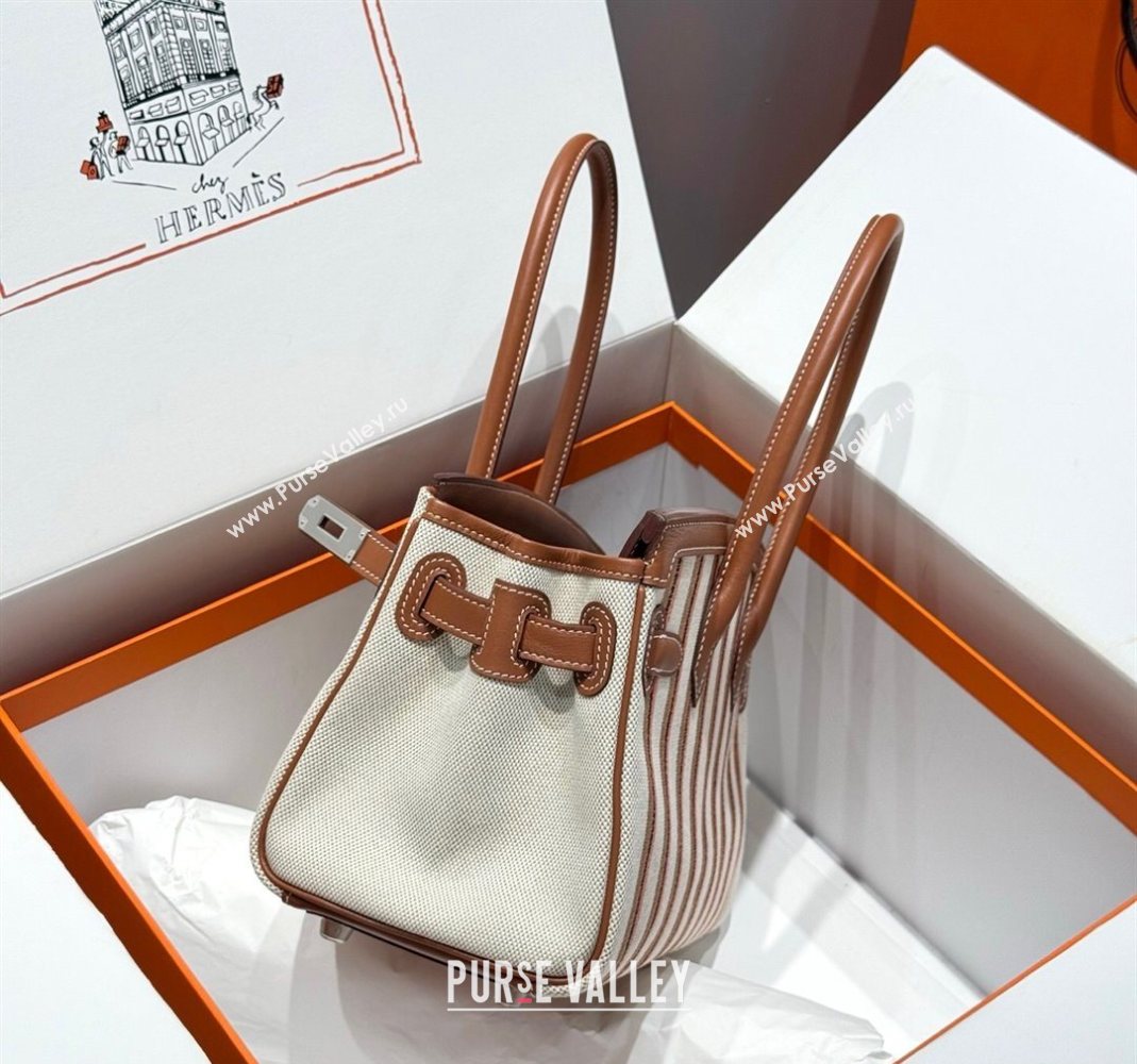 Hermes Mini Shoulder Birkin Bag 29cm in Canvas and Calfskin Leather Mocha Brown 2 2025 (Half Handmade) (FLB-251125032)