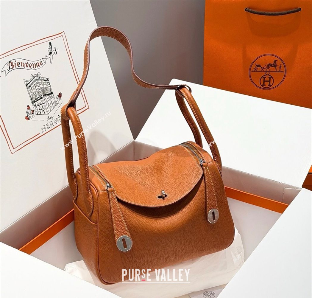 Hermes Lindy Bag 26cm in Clemence Leather Brown/Silver 2025 (Half Handmade) (FLB-251125045)