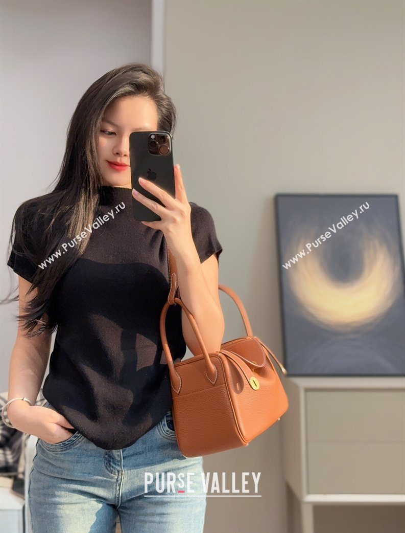 Hermes Lindy Bag 26cm in Clemence Leather Brown/Gold 2025 (Half Handmade) (FLB-251125046)