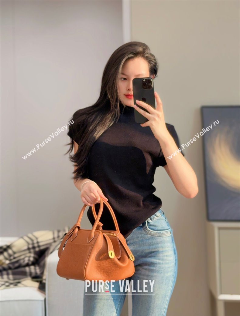 Hermes Lindy Bag 26cm in Clemence Leather Brown/Gold 2025 (Half Handmade) (FLB-251125046)