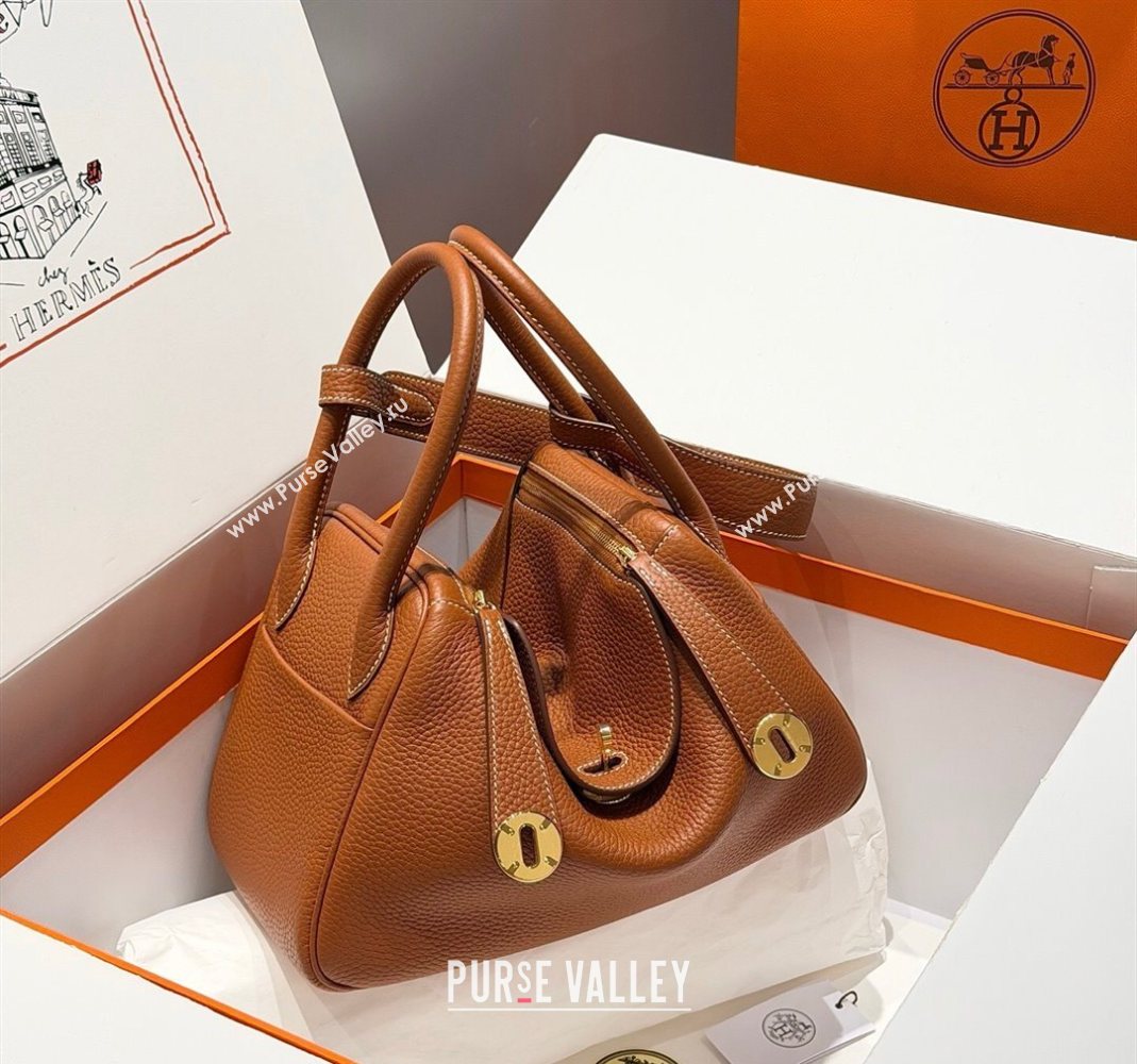 Hermes Lindy Bag 26cm in Clemence Leather Brown/Gold 2025 (Half Handmade) (FLB-251125046)