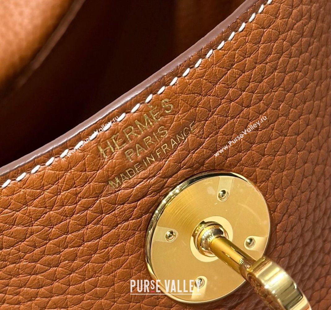 Hermes Lindy Bag 26cm in Clemence Leather Brown/Gold 2025 (Half Handmade) (FLB-251125046)
