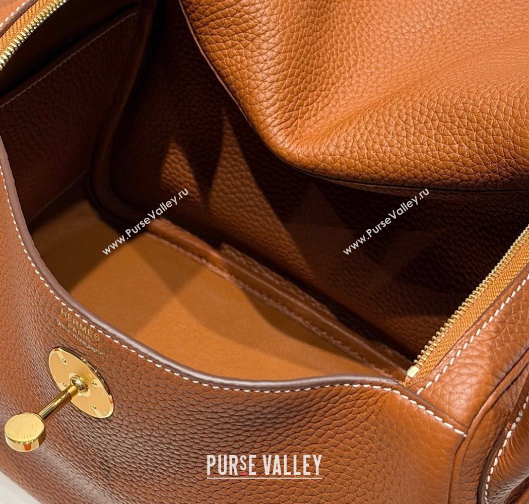 Hermes Lindy Bag 26cm in Clemence Leather Brown/Gold 2025 (Half Handmade) (FLB-251125046)