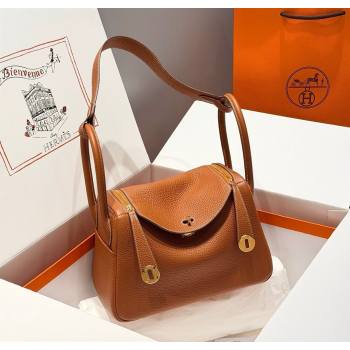 Hermes Lindy Bag 26cm in Clemence Leather Brown/Gold 2025 (Half Handmade) (FLB-251125046)