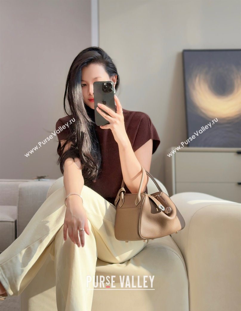 Hermes Lindy Bag 26cm in Clemence Leather Elephant Grey/Silver 2025 (Half Handmade) (FLB-251125047)