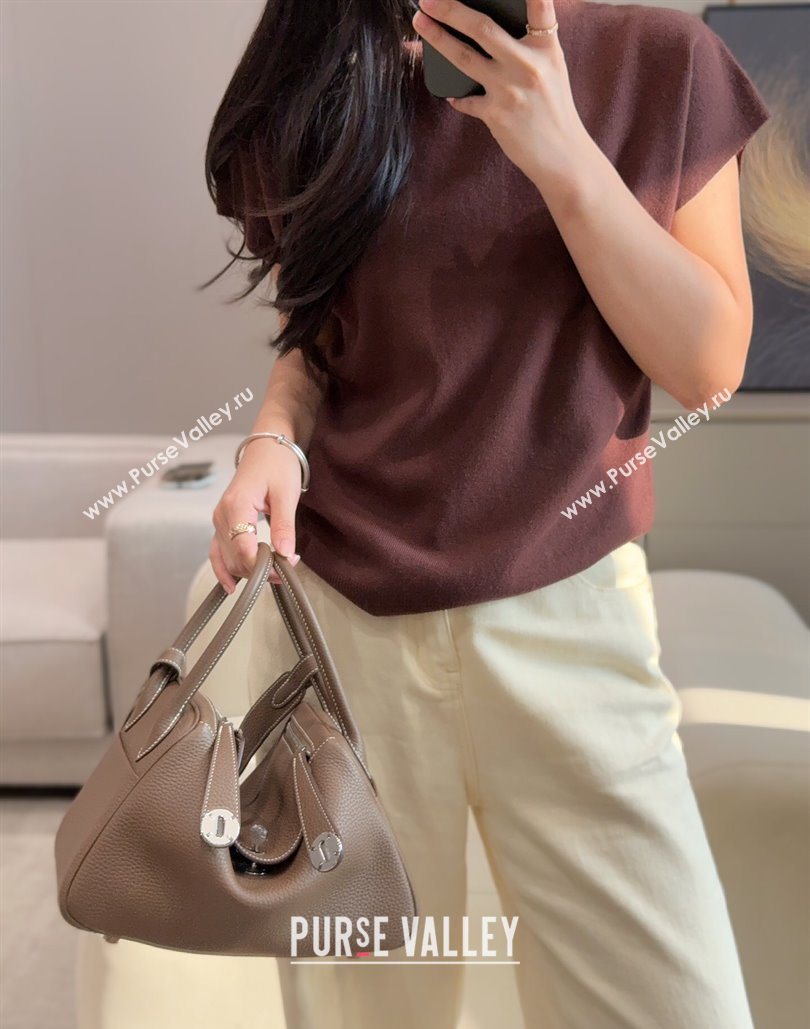 Hermes Lindy Bag 26cm in Clemence Leather Elephant Grey/Silver 2025 (Half Handmade) (FLB-251125047)