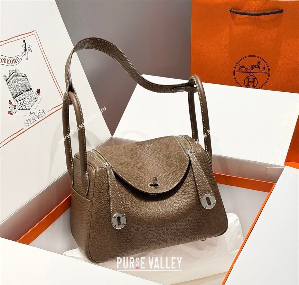 Hermes Lindy Bag 26cm in Clemence Leather Elephant Grey/Silver 2025 (Half Handmade) (FLB-251125047)