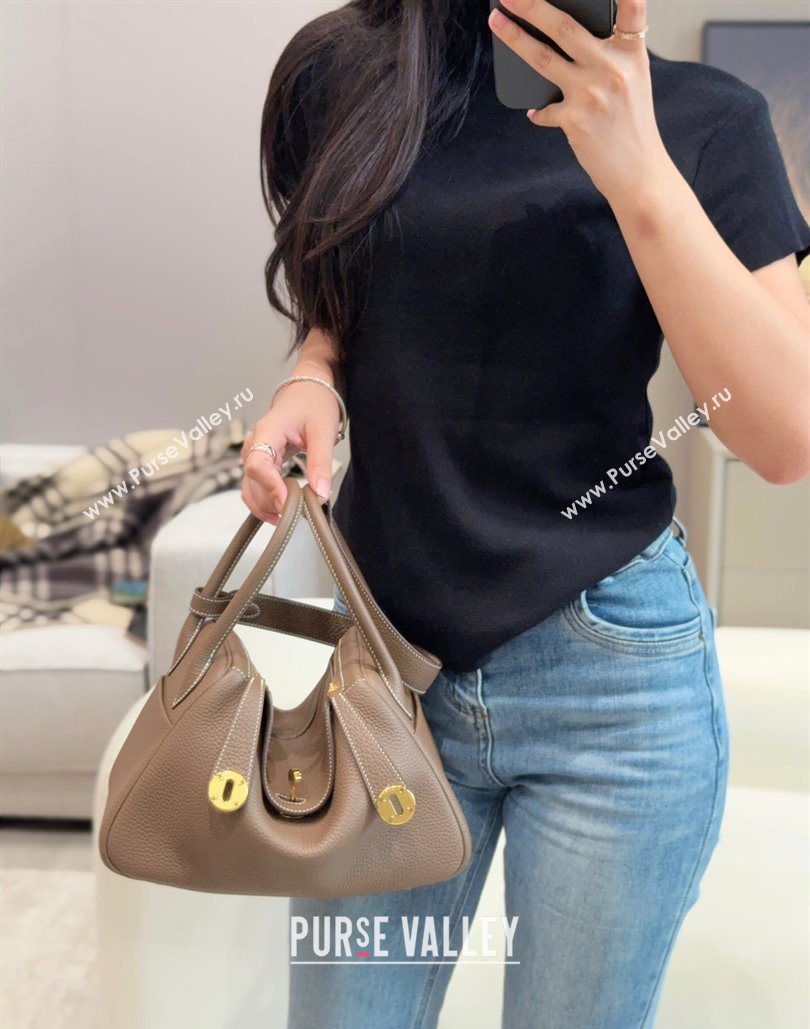 Hermes Lindy Bag 26cm in Clemence Leather Elephant Grey/Gold 2025 (Half Handmade) (FLB-251125048)
