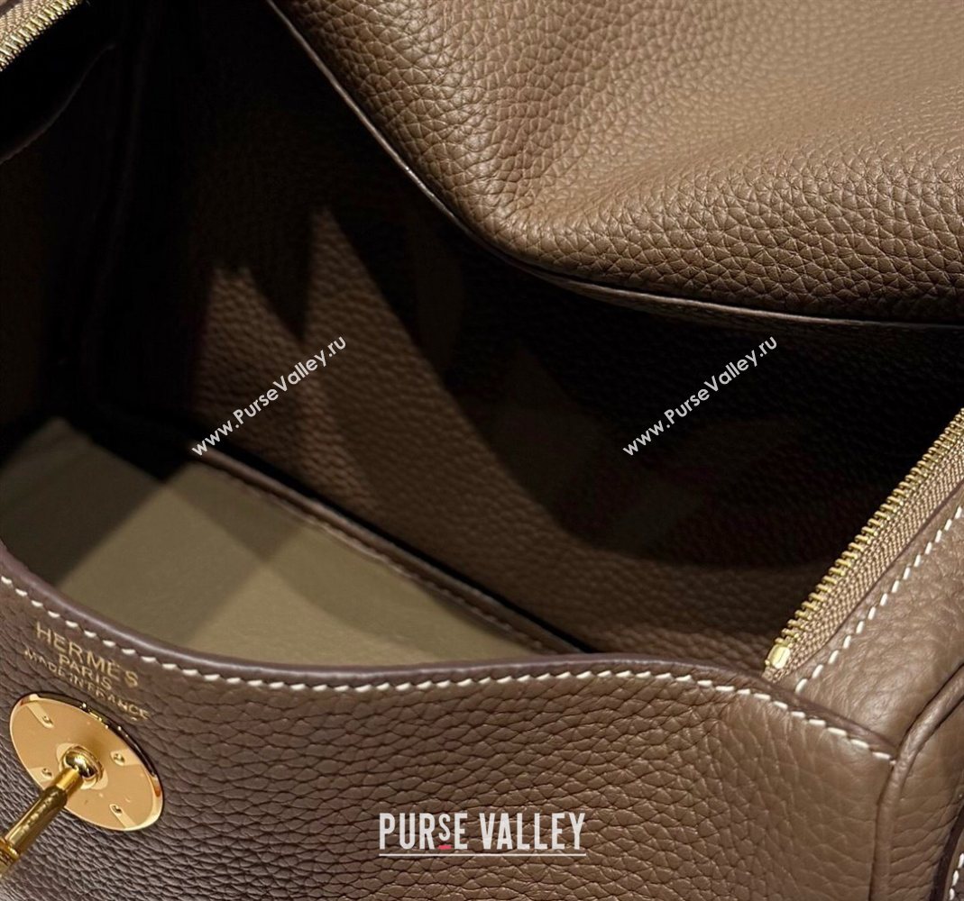 Hermes Lindy Bag 26cm in Clemence Leather Elephant Grey/Gold 2025 (Half Handmade) (FLB-251125048)
