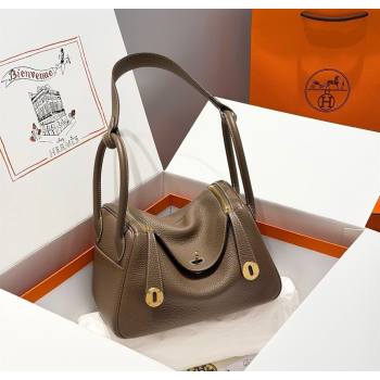 Hermes Lindy Bag 26cm in Clemence Leather Elephant Grey/Gold 2025 (Half Handmade) (FLB-251125048)