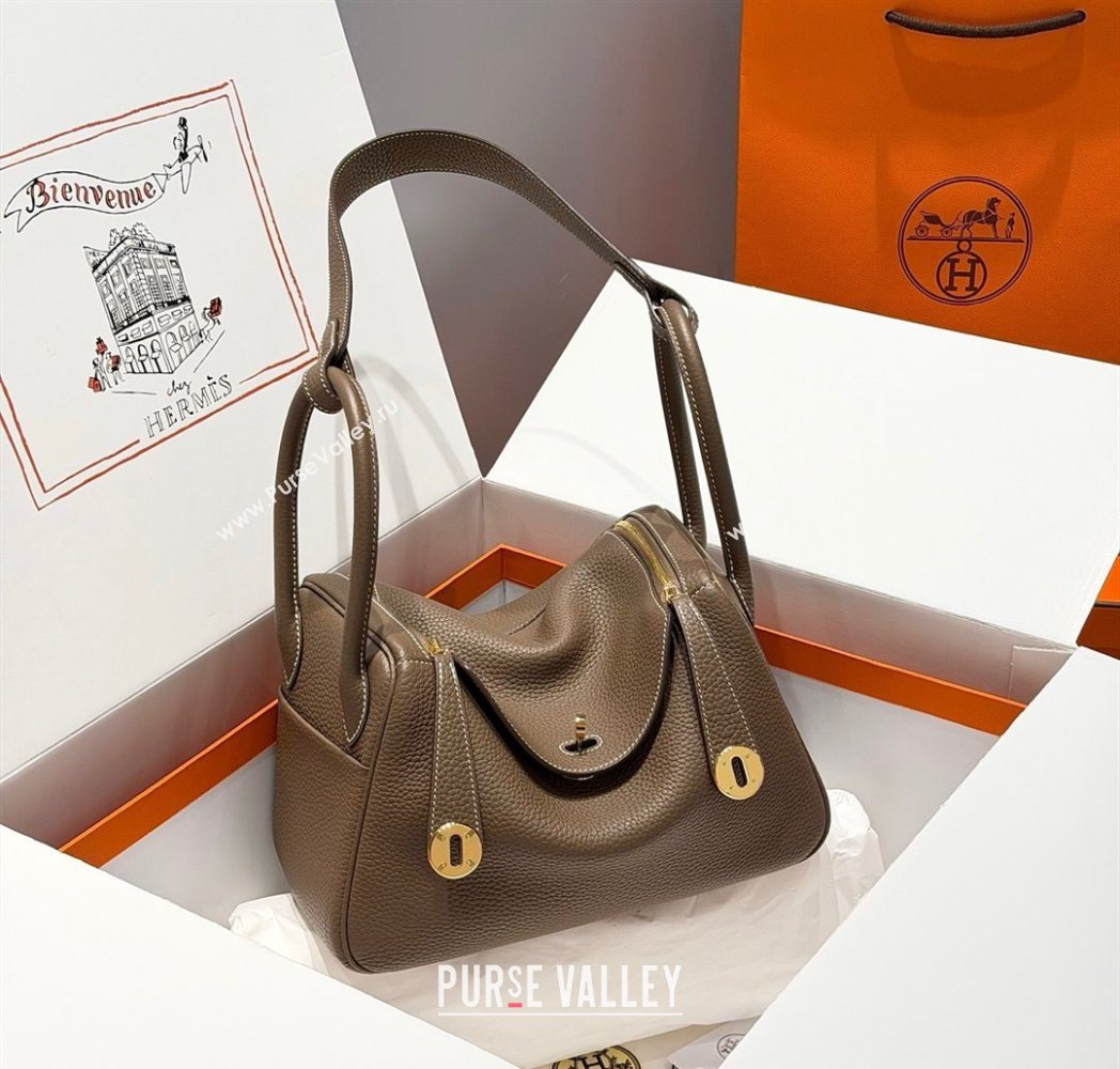 Hermes Lindy Bag 26cm in Clemence Leather Elephant Grey/Gold 2025 (Half Handmade) (FLB-251125048)