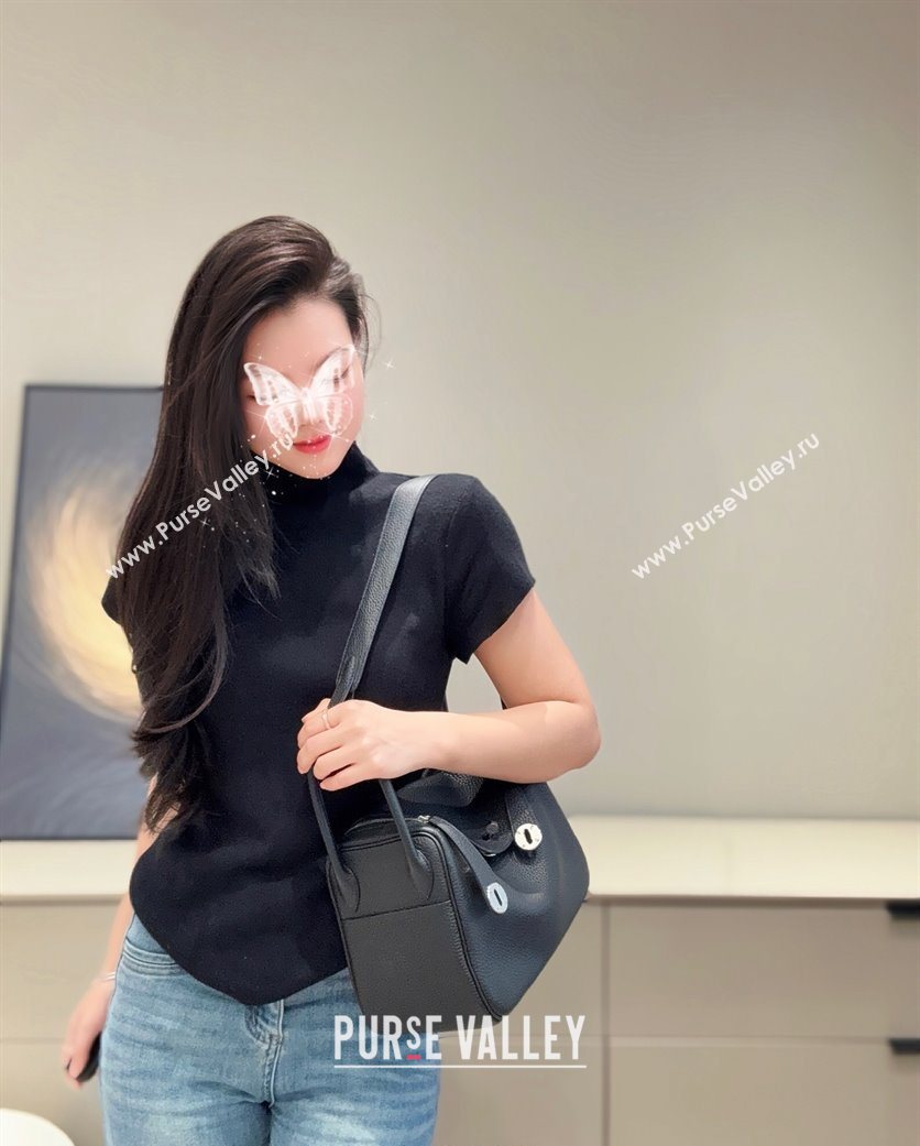 Hermes Lindy Bag 26cm in Clemence Leather Black/Silver 2025 (Half Handmade) (FLB-251125049)