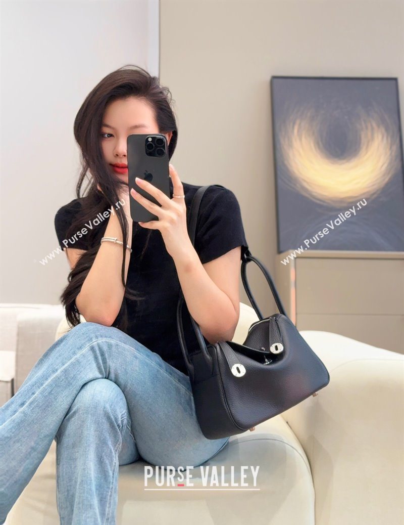 Hermes Lindy Bag 26cm in Clemence Leather Black/Silver 2025 (Half Handmade) (FLB-251125049)