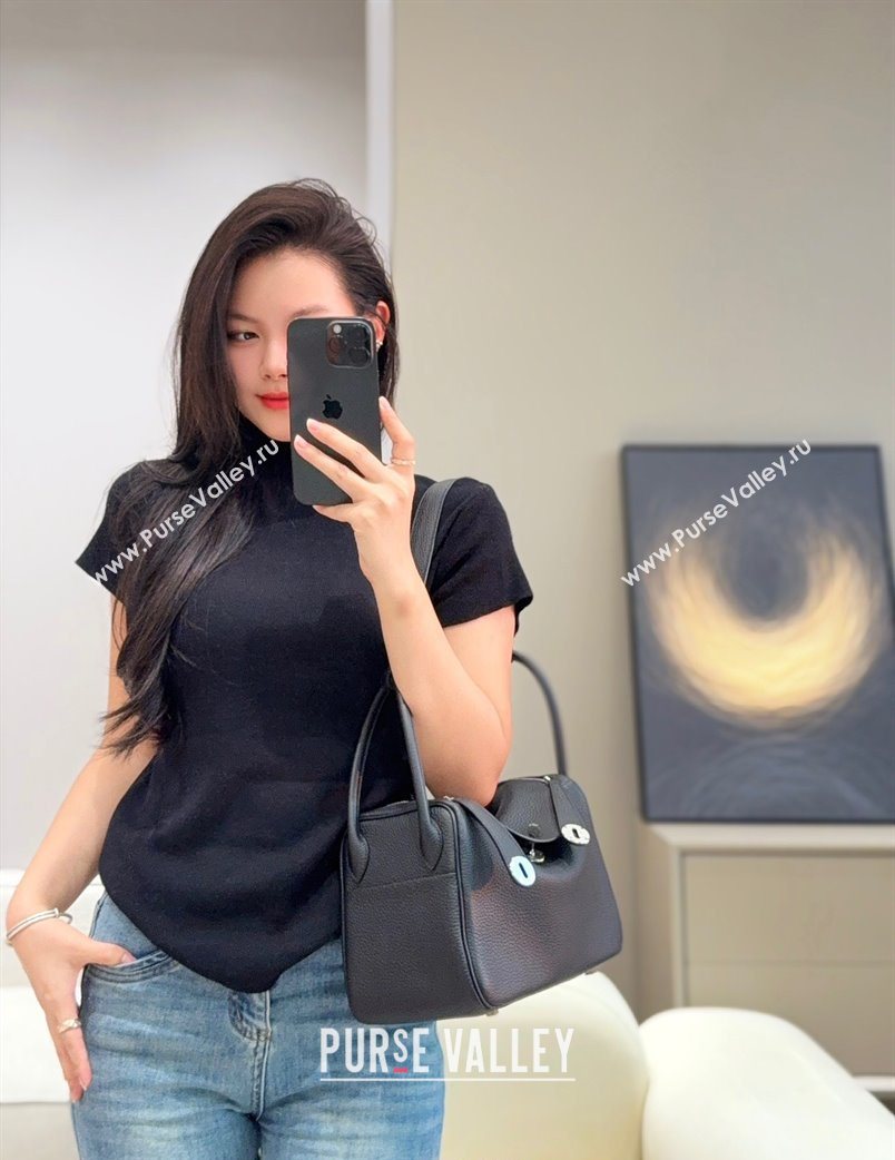 Hermes Lindy Bag 26cm in Clemence Leather Black/Silver 2025 (Half Handmade) (FLB-251125049)