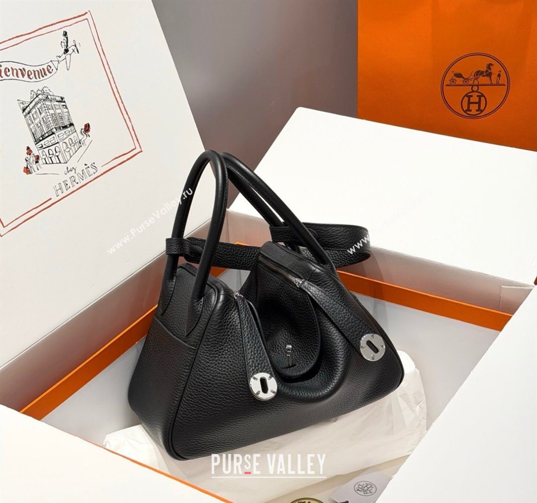 Hermes Lindy Bag 26cm in Clemence Leather Black/Silver 2025 (Half Handmade) (FLB-251125049)