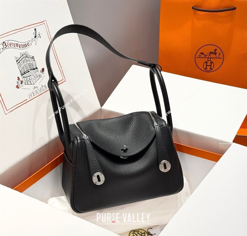 Hermes Lindy Bag 26cm in Clemence Leather Black/Silver 2025 (Half Handmade) (FLB-251125049)