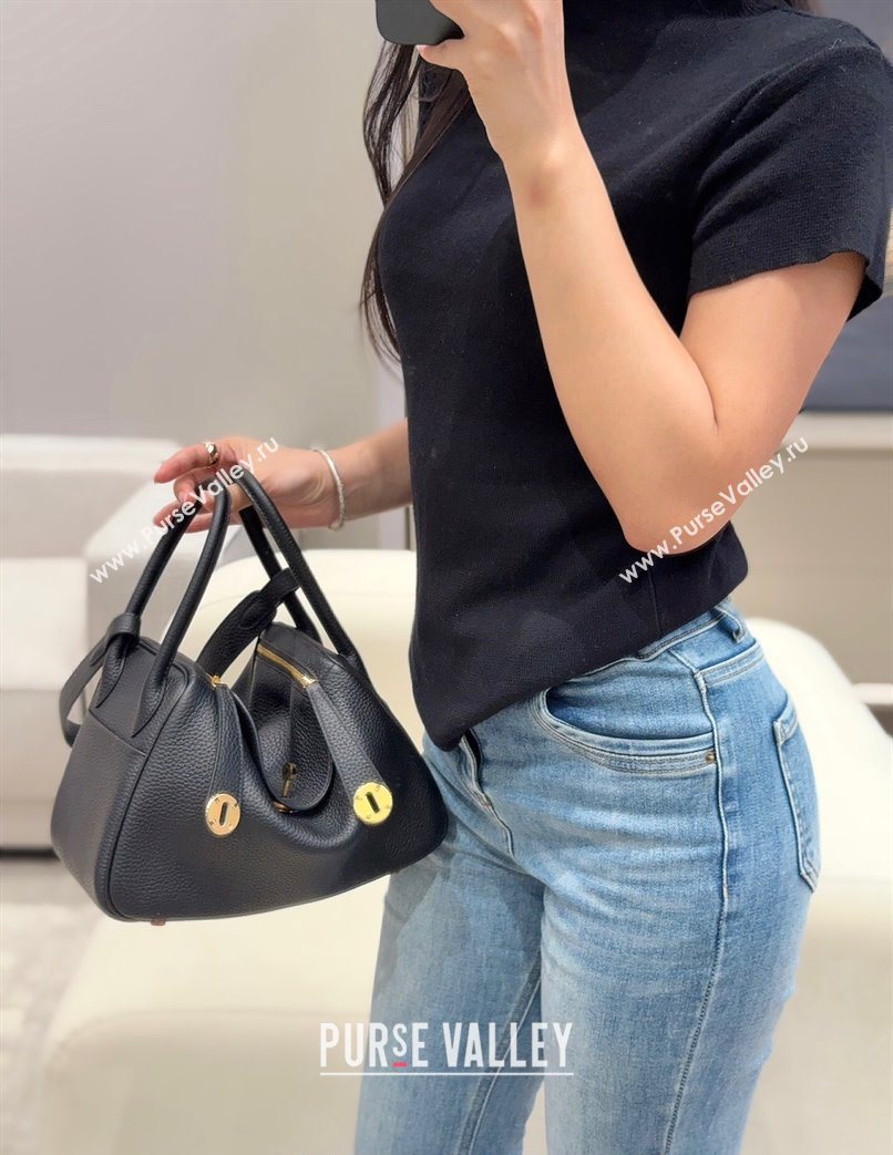 Hermes Lindy Bag 26cm in Clemence Leather Black/Gold 2025 (Half Handmade) (FLB-251125050)