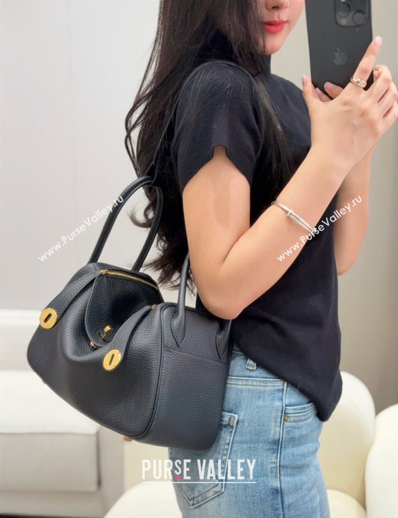 Hermes Lindy Bag 26cm in Clemence Leather Black/Gold 2025 (Half Handmade) (FLB-251125050)