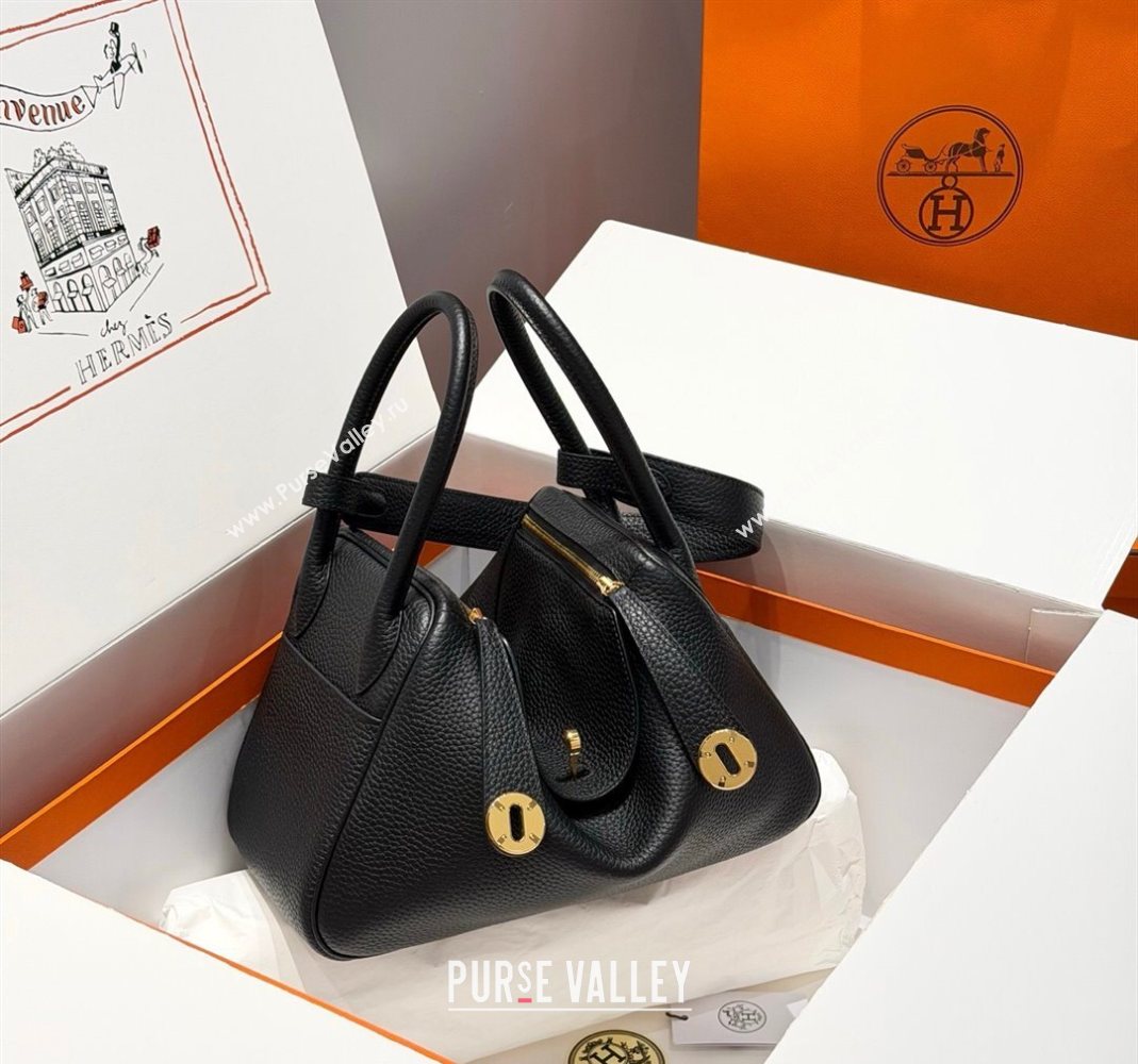 Hermes Lindy Bag 26cm in Clemence Leather Black/Gold 2025 (Half Handmade) (FLB-251125050)